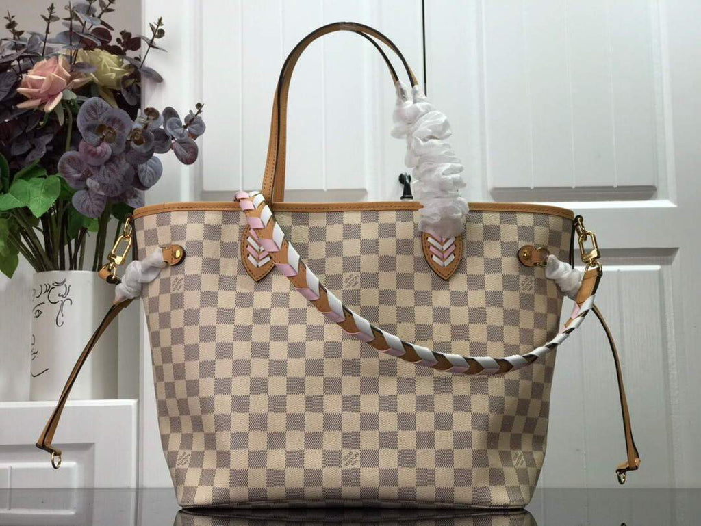 LV N50047 Louis Vuitton Neverfull MM Damier Azur Canvas Bag Pink