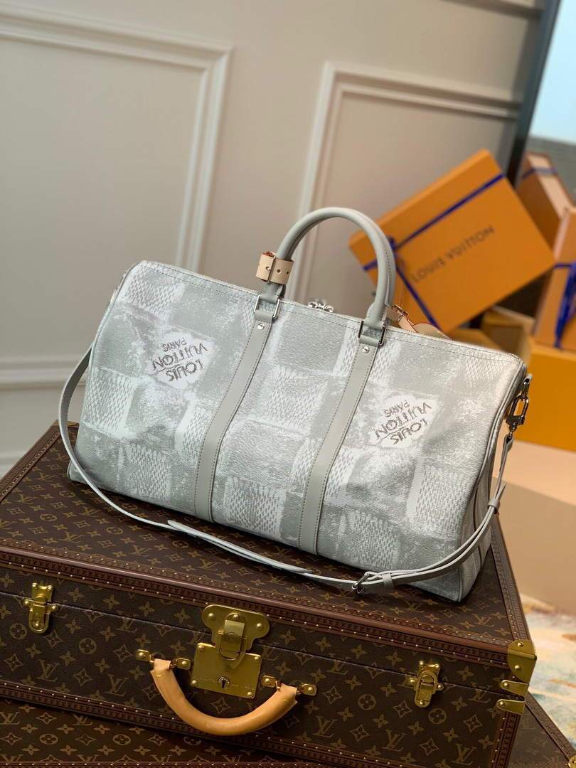 LV N50069 Louis Vuitton Keepall Bandouliere 50 Damier N50059 Stone Gray - luxibagsmall