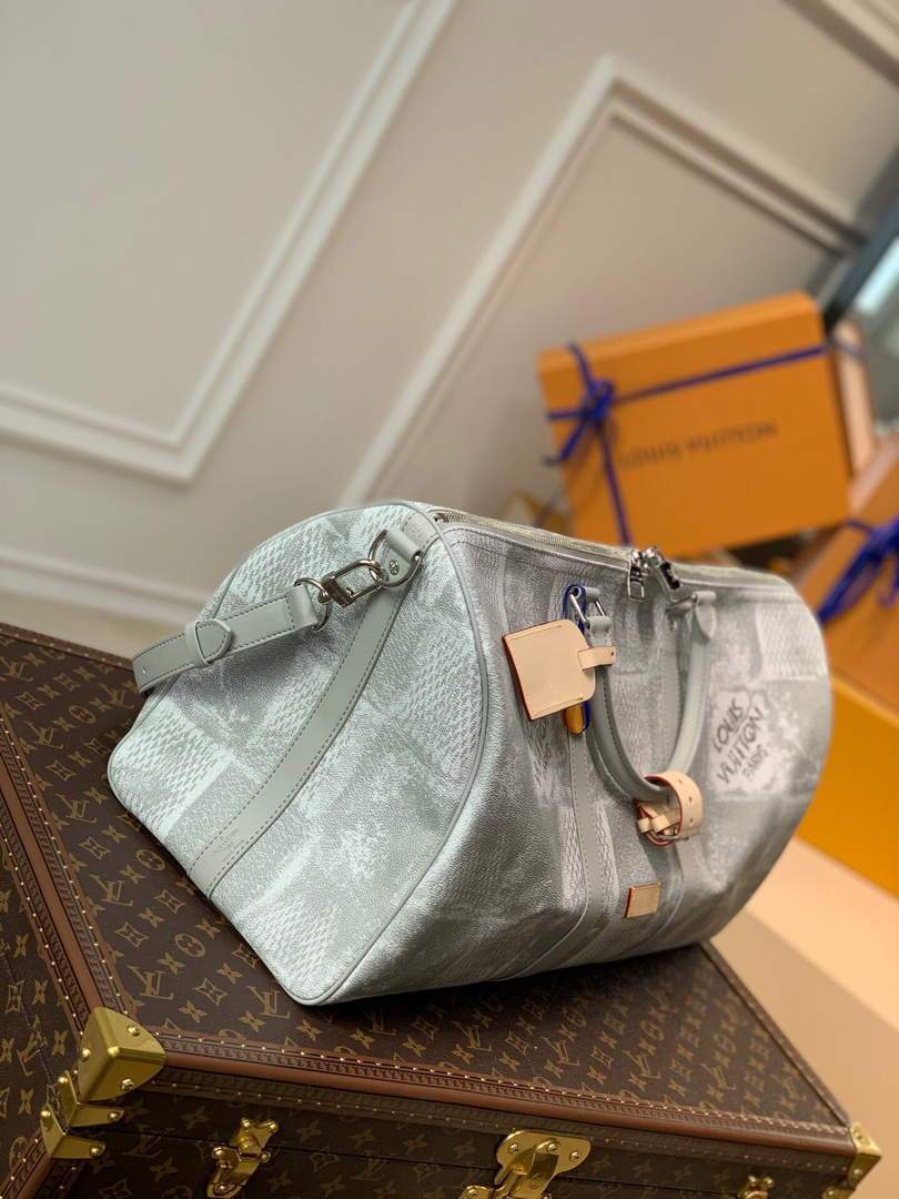 LV N50069 Louis Vuitton Keepall Bandouliere 50 Damier N50059 Stone Gray - luxibagsmall