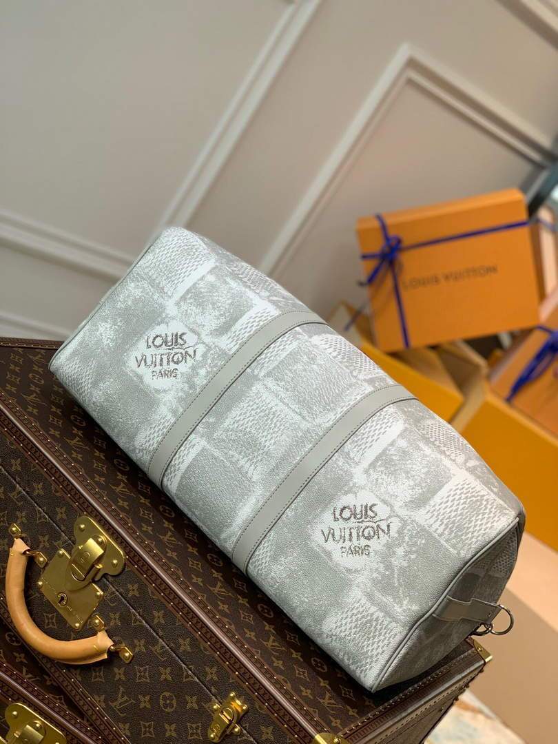 LV N50069 Louis Vuitton Keepall Bandouliere 50 Damier N50059 Stone Gray - luxibagsmall