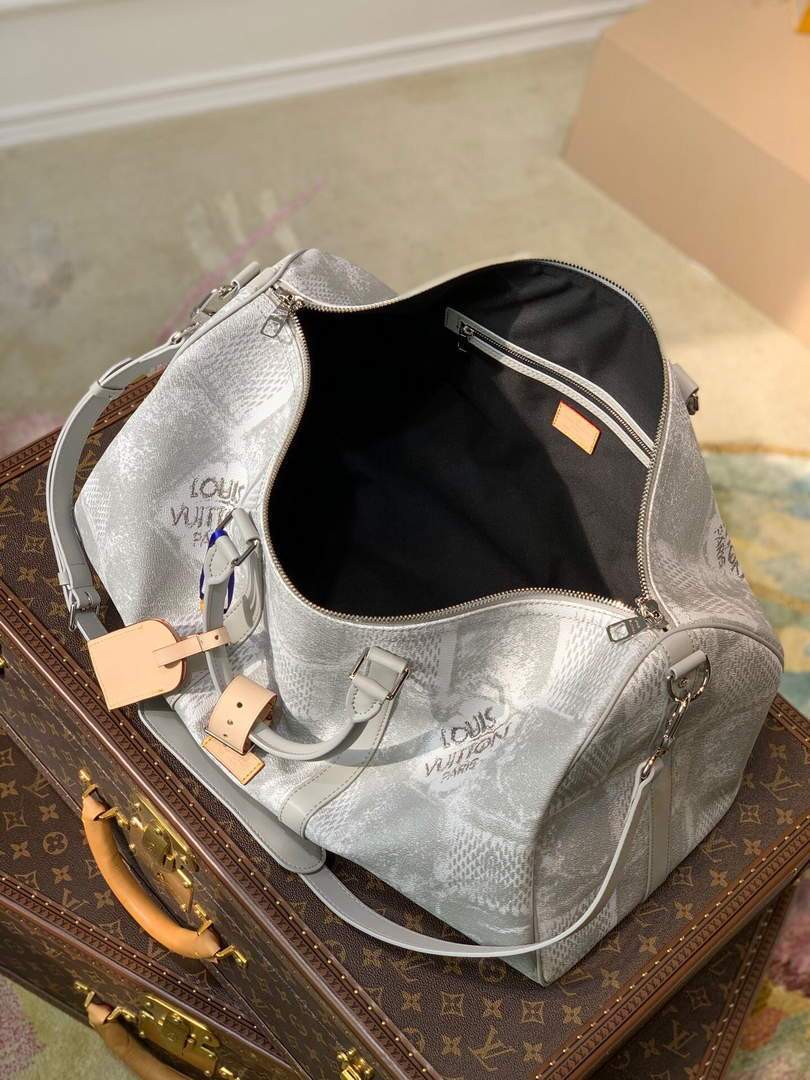 LV N50069 Louis Vuitton Keepall Bandouliere 50 Damier N50059 Stone Gray - luxibagsmall