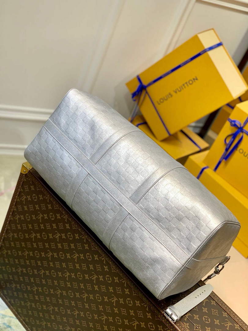 LV N58041 Louis Vuitton Keepall 50B Bandoulière Bag Silver