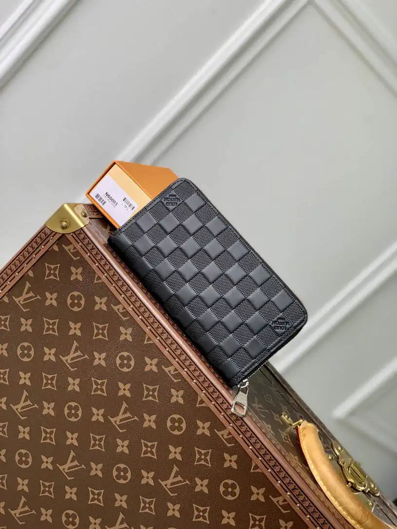 LV N60015 Zippy Wallet Louis Vuitton Damier Ebene Black Leather