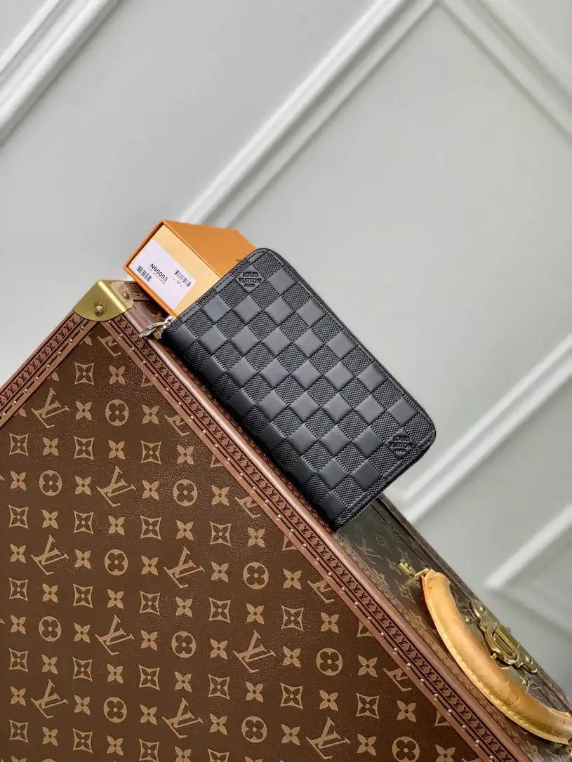 LV N60015 Zippy Wallet Louis Vuitton Damier Ebene Black Leather
