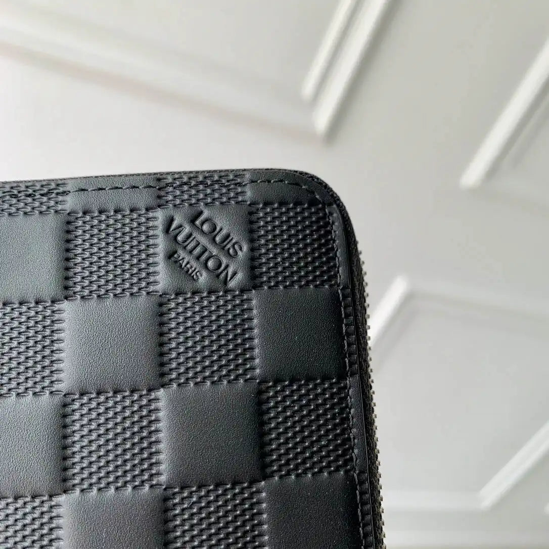 LV N60015 Zippy Wallet Louis Vuitton Damier Ebene Black Leather