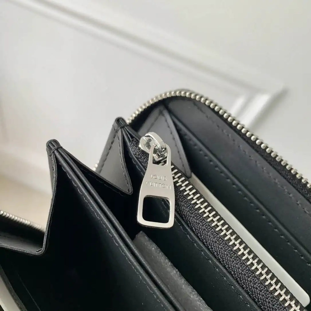 LV N60015 Zippy Wallet Louis Vuitton Damier Ebene Black Leather