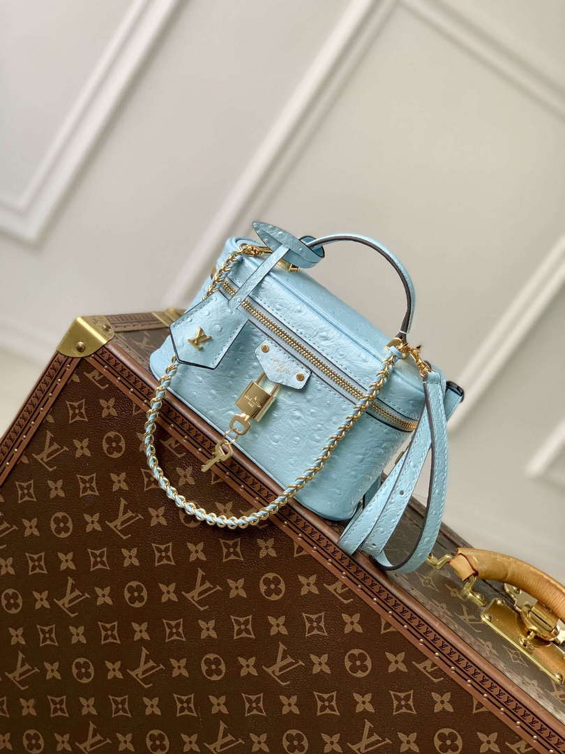 LV N85806 Louis Vuitton Vanity Chain Pouch Ostrich leather Bag Blue Glaze