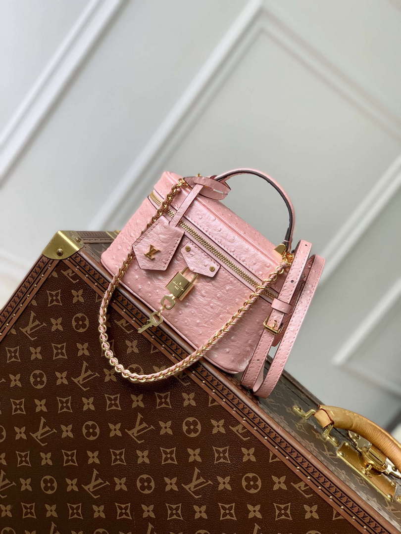 LV N85820 Louis Vuitton Vanity Chain Pouch Ostrich leather Bag Pink Glaze