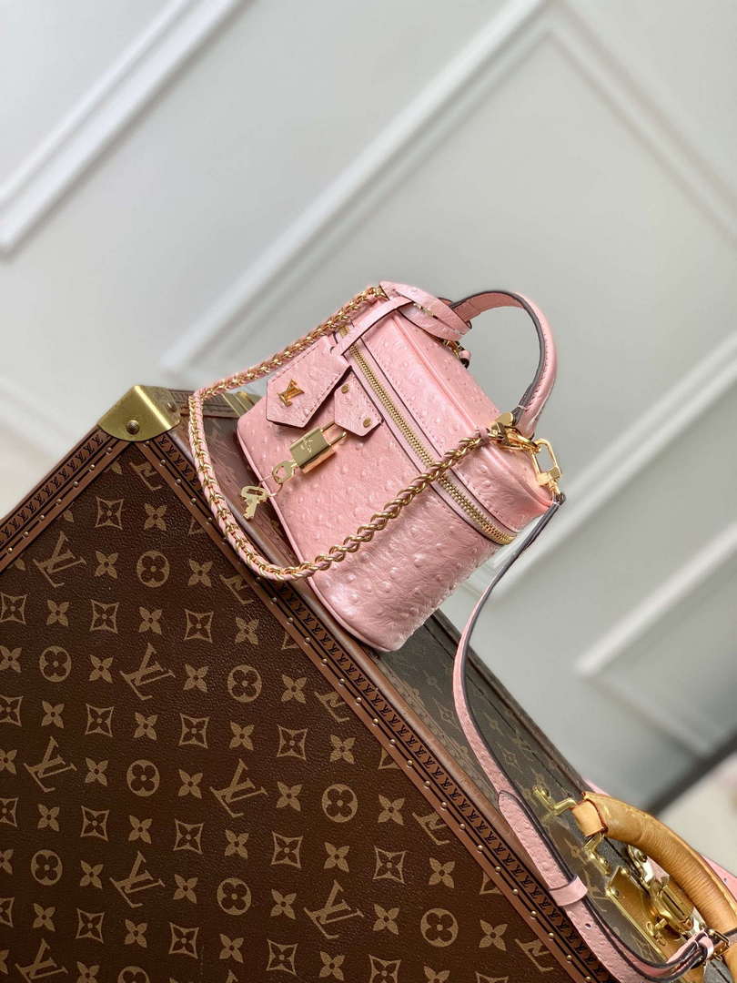 LV N85820 Louis Vuitton Vanity Chain Pouch Ostrich leather Bag Pink Glaze