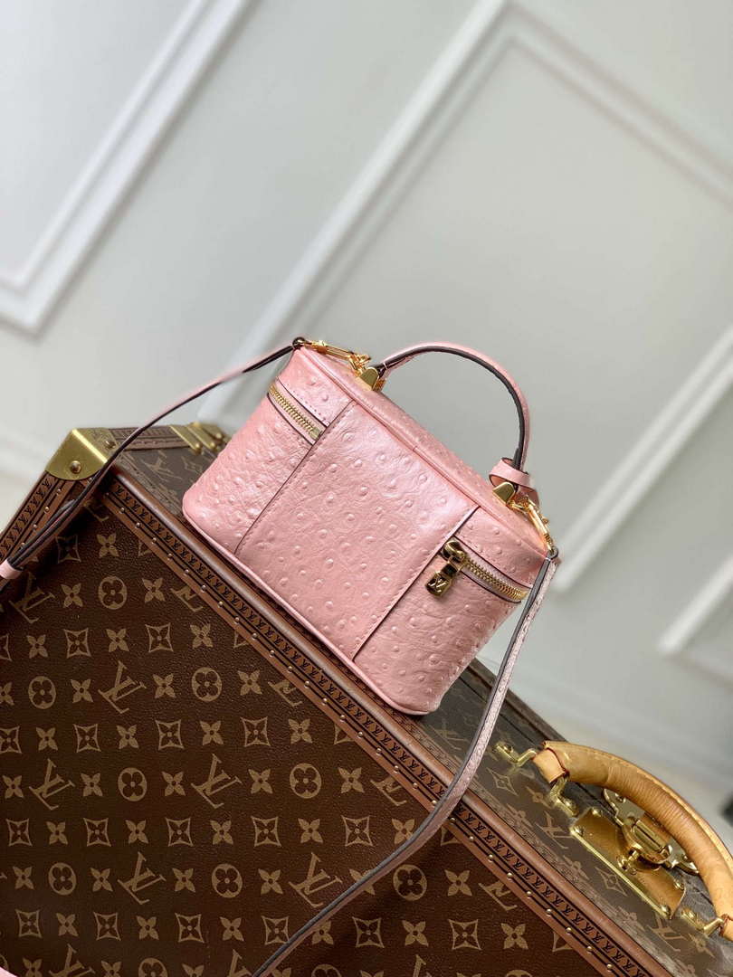 LV N85820 Louis Vuitton Vanity Chain Pouch Ostrich leather Bag Pink Glaze