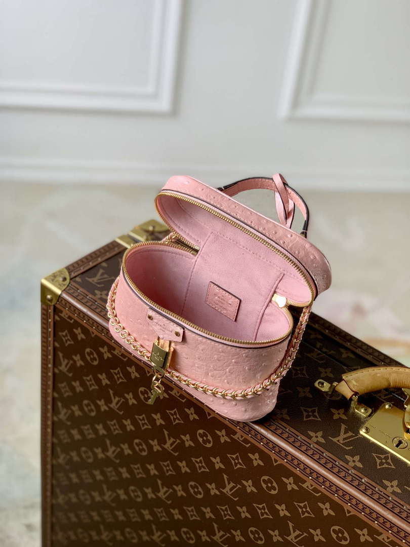 LV N85820 Louis Vuitton Vanity Chain Pouch Ostrich leather Bag Pink Glaze