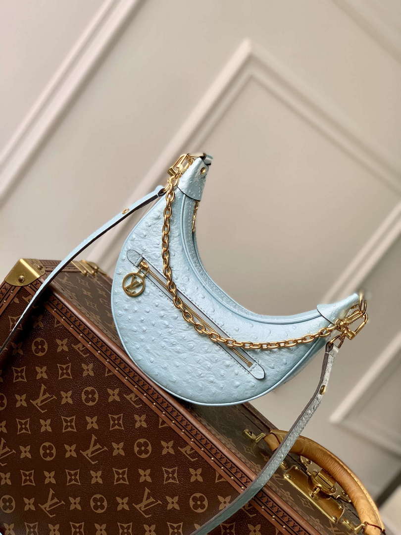LV N85900 Louis Vuitton Loop Pm Ostrich leather Bag Blue Glaze