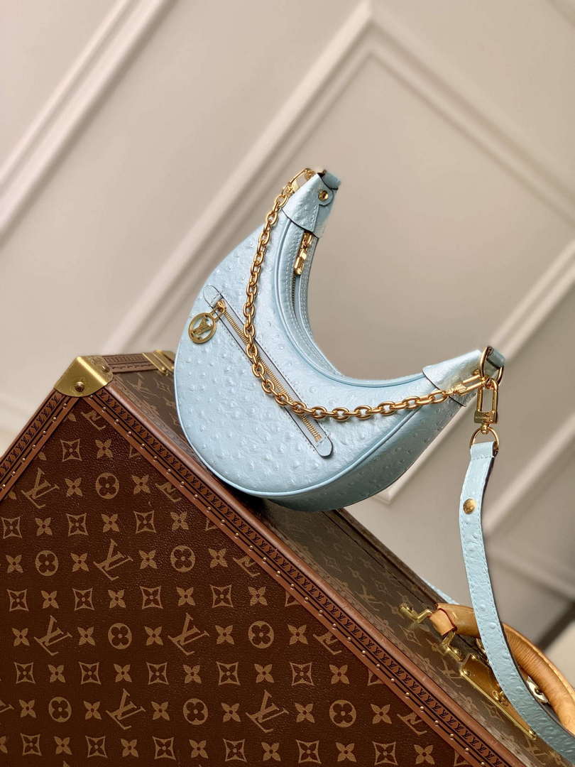LV N85900 Louis Vuitton Loop Pm Ostrich leather Bag Blue Glaze