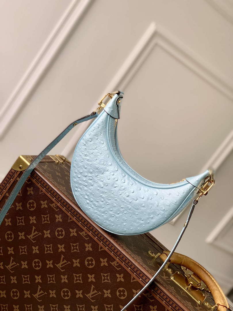LV N85900 Louis Vuitton Loop Pm Ostrich leather Bag Blue Glaze