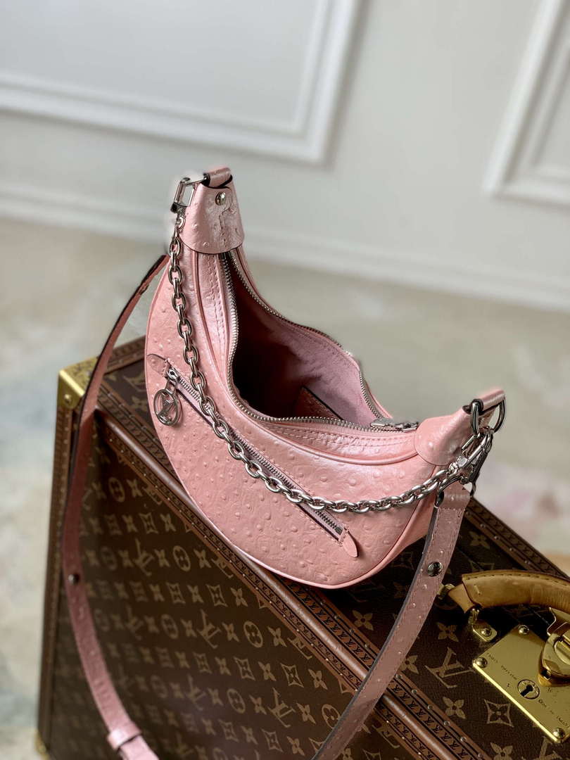 LV N85900 Louis Vuitton Loop Pm Ostrich leather Bag Pink Glaze
