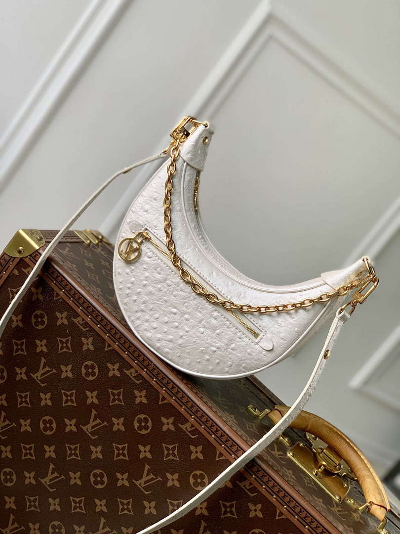 LV N85900 Louis Vuitton Loop Pm Ostrich leather Bag White Pearl - Default Title - View 1