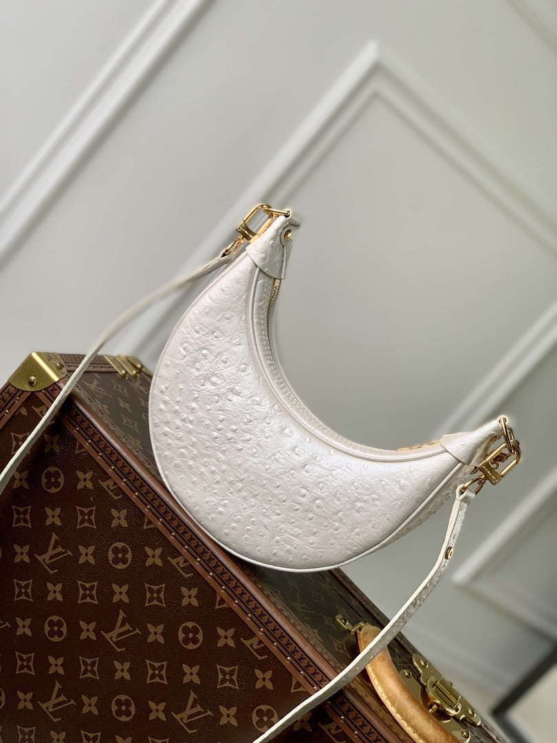 LV N85900 Louis Vuitton Loop Pm Ostrich leather Bag White Pearl