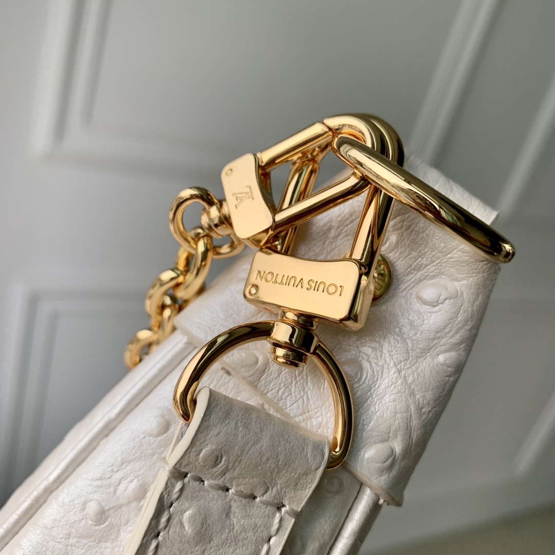 LV N85900 Louis Vuitton Loop Pm Ostrich leather Bag White Pearl