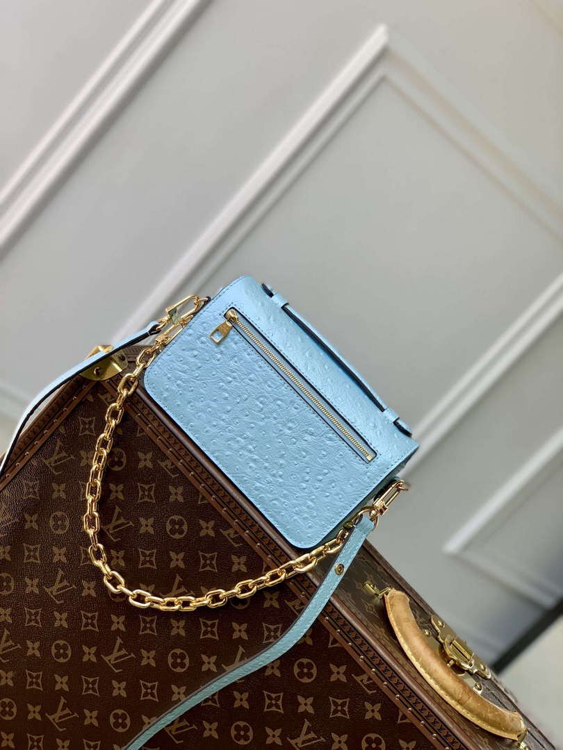 LV N85902 Louis Vuitton Pochette M¨¦tis East West Bag Ostrich leather Blue Glaze - Default Title - View 3