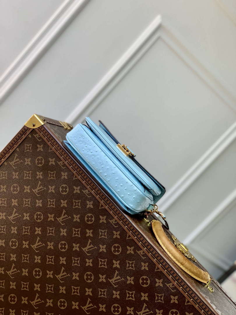 LV N85902 Louis Vuitton Pochette M¨¦tis East West Bag Ostrich leather Blue Glaze