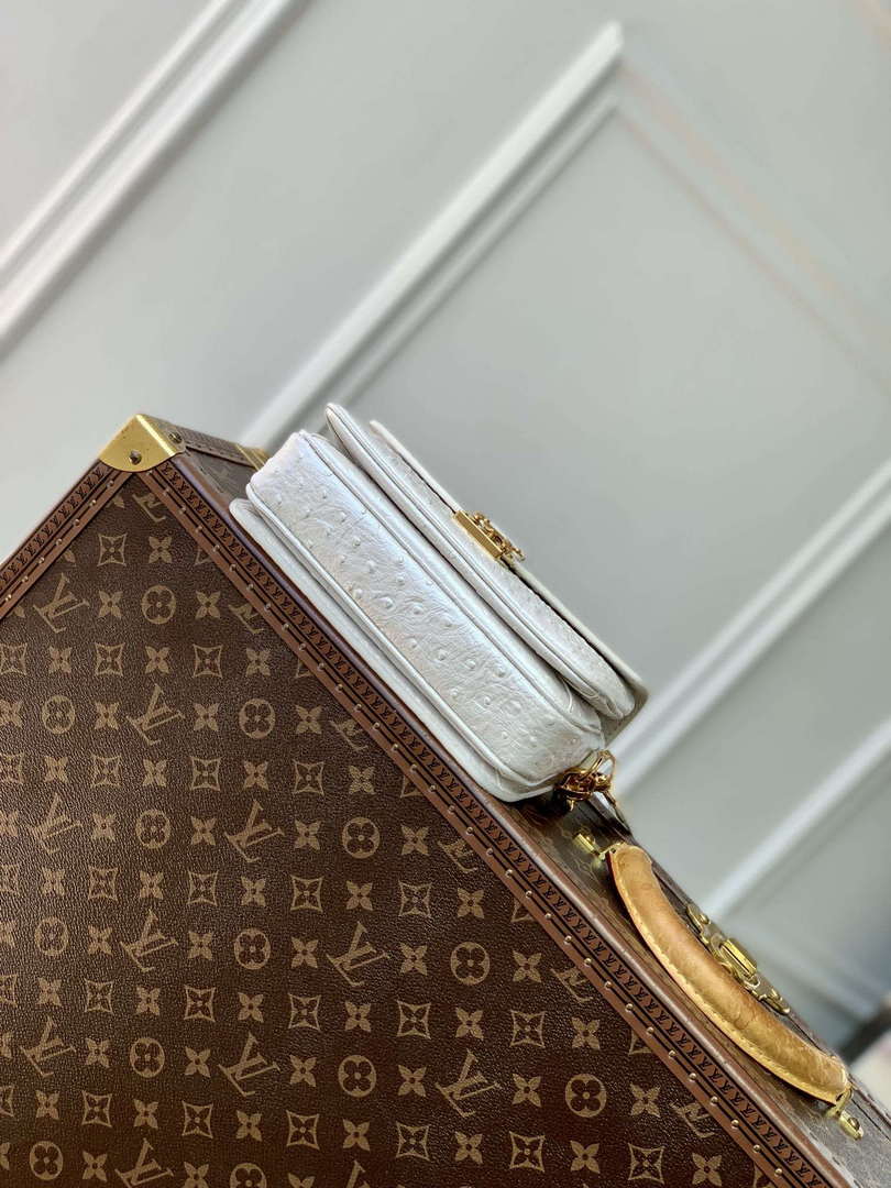 LV N85902 Louis Vuitton Pochette M¨¦tis East West Bag Ostrich leather White Pearl