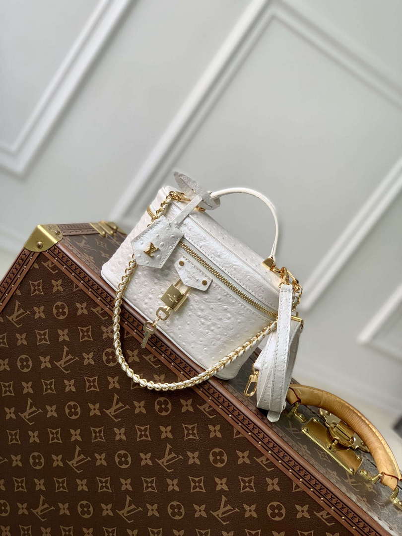 LV N85911 Louis Vuitton Vanity Chain Pouch Ostrich leather Bag White Pearl - Default Title - View 1