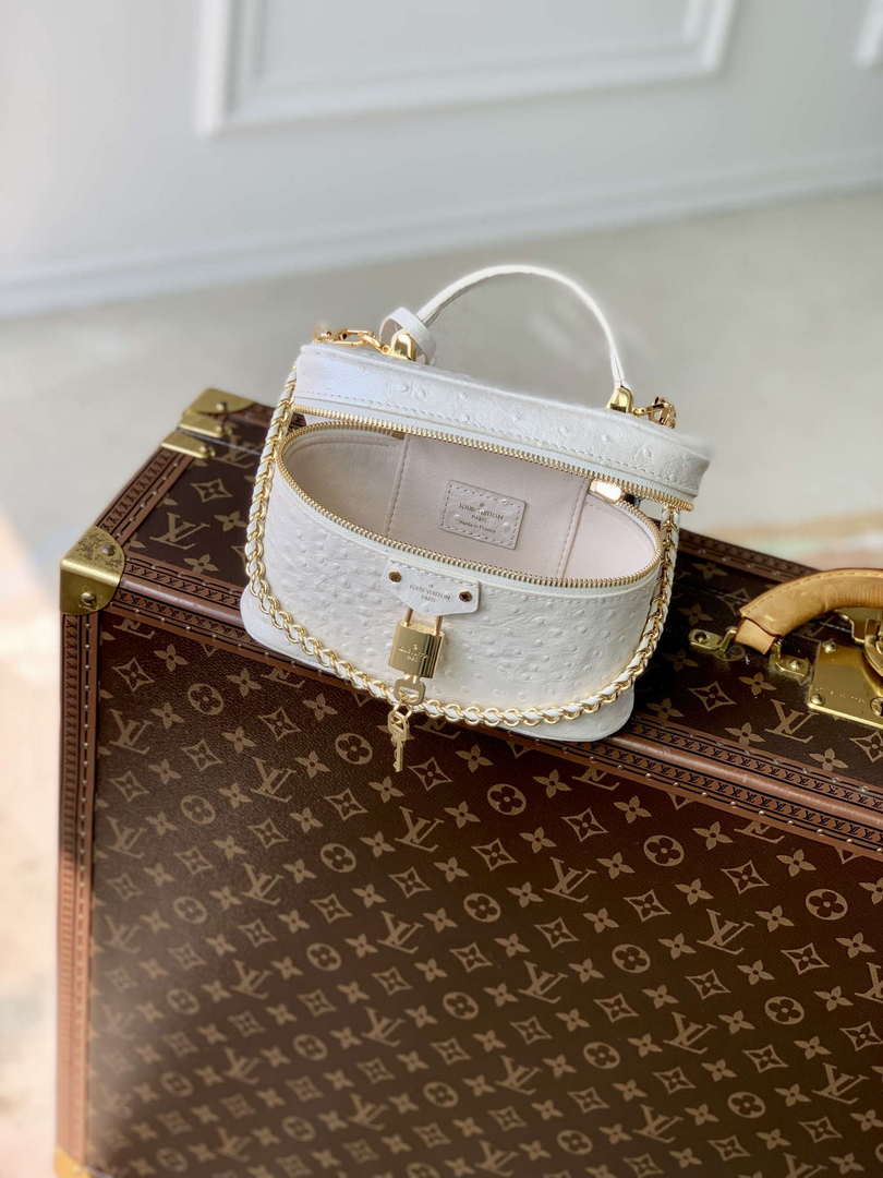 LV N85911 Louis Vuitton Vanity Chain Pouch Ostrich leather Bag White Pearl - Default Title - View 9