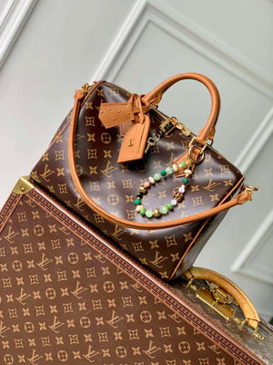 LV N87212 Louis Vuitton Speedy Soft 30 Boho Bag Monogram Tan - Default Title - View 1