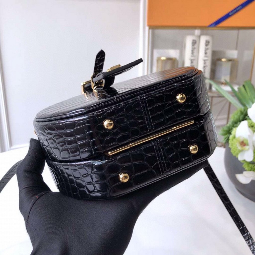 LV N93597 Louis Vuitton Petite Boite Chapeau Crocodilien Brillant N93598 Bag Black - luxibagsmall