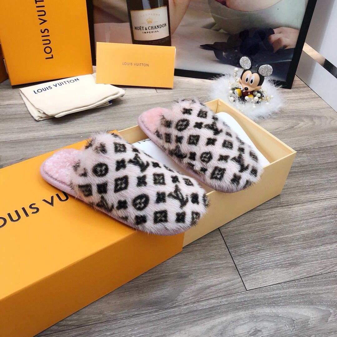 LV Slippers Designer Louis Vuitton Home Slippers 81094 Pink and Black - luxibagsmall