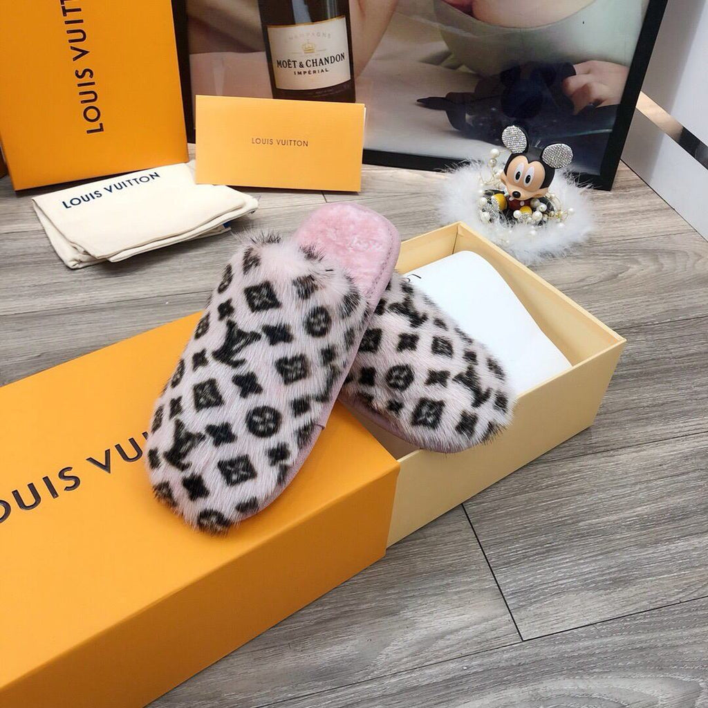 LV Slippers Designer Louis Vuitton Home Slippers 81094 Pink and Black - luxibagsmall