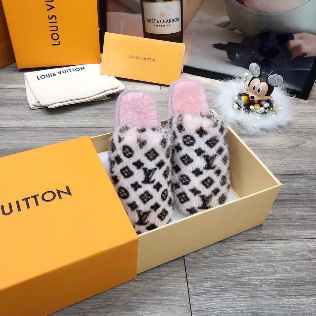 LV Slippers Designer Louis Vuitton Home Slippers 81094 Pink and Black - luxibagsmall