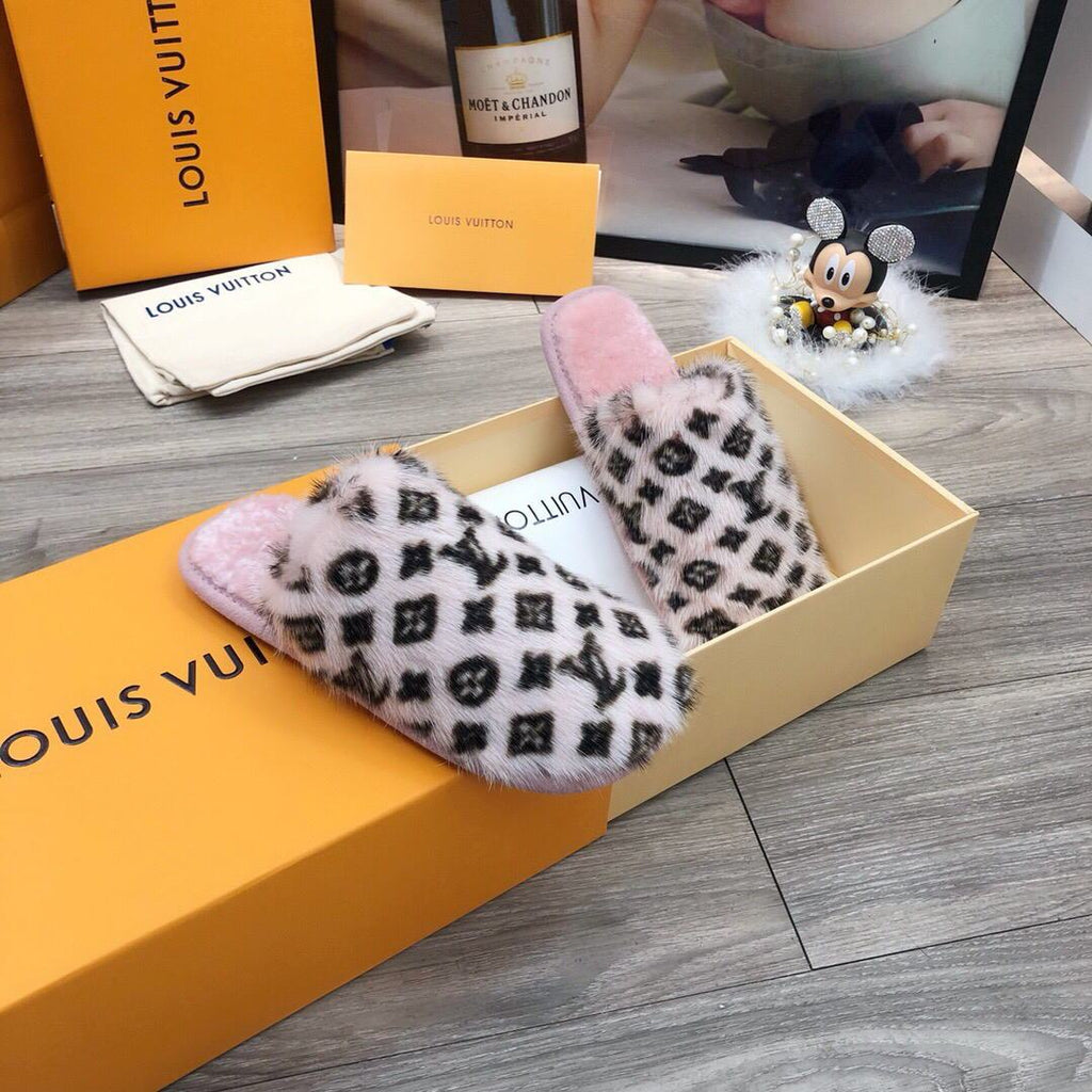 LV Slippers Designer Louis Vuitton Home Slippers 81094 Pink and Black - luxibagsmall