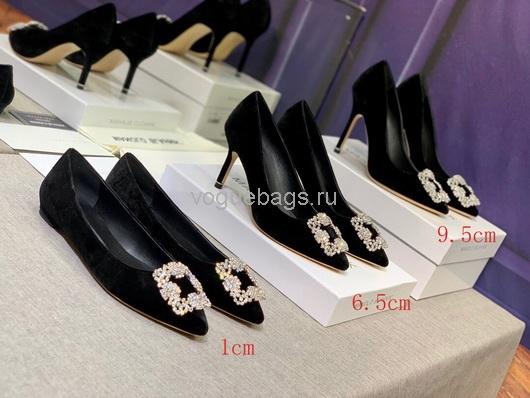 Manolo Blahnik Women¡¯s Shoes Designer Hangisiflat Velvet Shoes 30118 Black - luxibagsmall