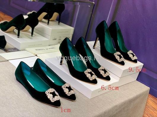 Manolo Blahnik Women¡¯s Shoes Designer Hangisiflat Velvet Shoes 30118 Dark Green - luxibagsmall