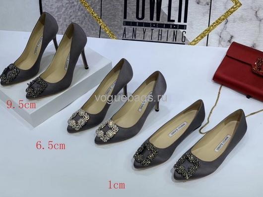 Manolo Blahnik Women¡¯s Shoes Designer Hangisiflat Velvet Shoes 30119 Dark Gray - luxibagsmall