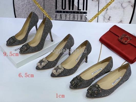 Manolo Blahnik Women¡¯s Shoes 30119 Silver Gray Designer Hangisiflat Velvet Shoes - luxibagsmall