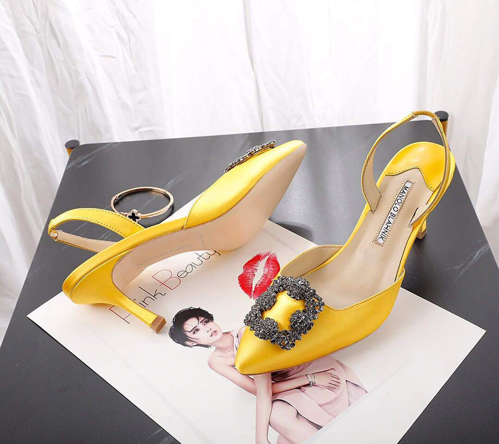 Manolo Blahnik Women¡¯s Shoes Designer Hangisiflat Pumps Yellow 30121 - luxibagsmall