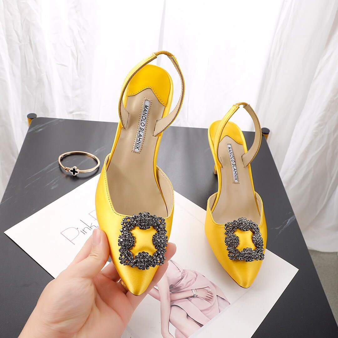 Manolo Blahnik Women¡¯s Shoes Designer Hangisiflat Pumps Yellow 30121 - luxibagsmall