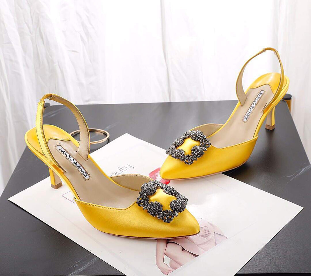 Manolo Blahnik Women¡¯s Shoes Designer Hangisiflat Pumps Yellow 30121 - luxibagsmall