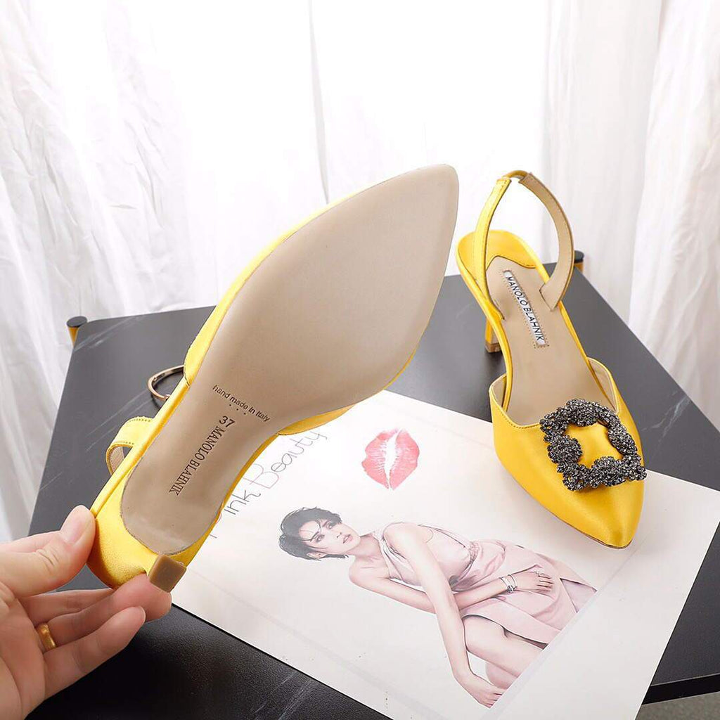 Manolo Blahnik Women¡¯s Shoes Designer Hangisiflat Pumps Yellow 30121 - luxibagsmall