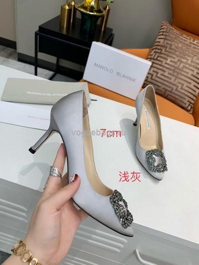 Manolo Blahnik Women¡¯s Shoes Designer Hangisiflat Velvet Shoes 30120 Light Gray - luxibagsmall