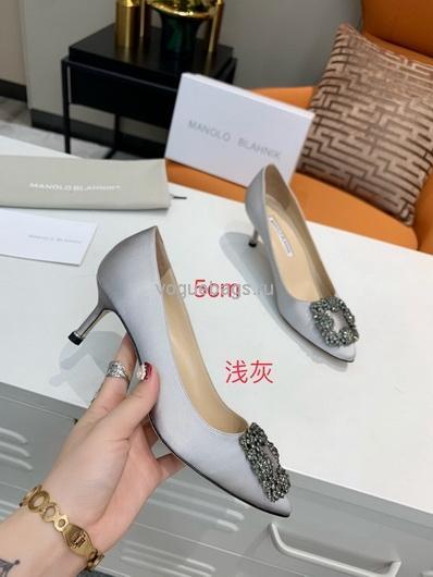 Manolo Blahnik Women¡¯s Shoes Designer Hangisiflat Velvet Shoes 30120 Light Gray - luxibagsmall