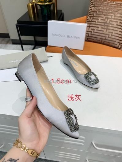 Manolo Blahnik Women¡¯s Shoes Designer Hangisiflat Velvet Shoes 30120 Light Gray - luxibagsmall