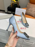 Manolo Blahnik Women¡¯s Shoes Designer Hangisiflat Velvet Shoes 30120 Lake blue - luxibagsmall
