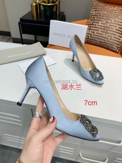 Manolo Blahnik Women¡¯s Shoes Designer Hangisiflat Velvet Shoes 30120 Lake blue - luxibagsmall