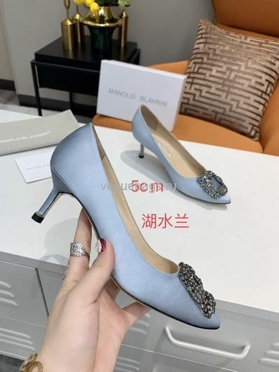 Manolo Blahnik Women¡¯s Shoes Designer Hangisiflat Velvet Shoes 30120 Lake blue - luxibagsmall