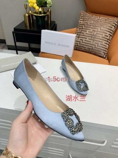 Manolo Blahnik Women¡¯s Shoes Designer Hangisiflat Velvet Shoes 30120 Lake blue - luxibagsmall