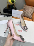 Manolo Blahnik Women¡¯s Shoes Designer Hangisiflat Velvet Shoes 30120 Pink - luxibagsmall