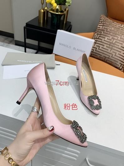 Manolo Blahnik Women¡¯s Shoes Designer Hangisiflat Velvet Shoes 30120 Pink - luxibagsmall